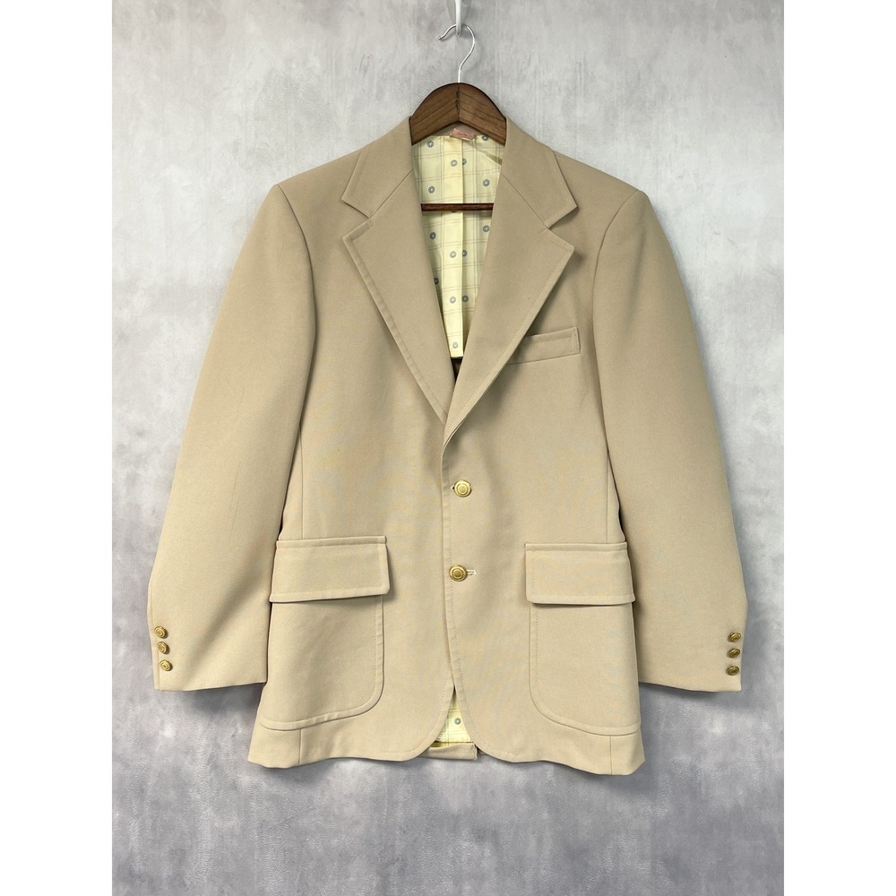 Vintage Sears The Classic Collection Blazer Mens 38 Tan Gold Button 70s Disco